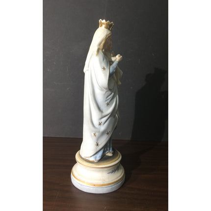 VTG 1940s Porcelain Madonna Mary with Child Figurine – Blue & White w/ Gold Trim