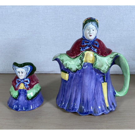 England “Little Old Lady” Pitcher & Creamer Set – 8 1/4" & 4 1/2" Tall