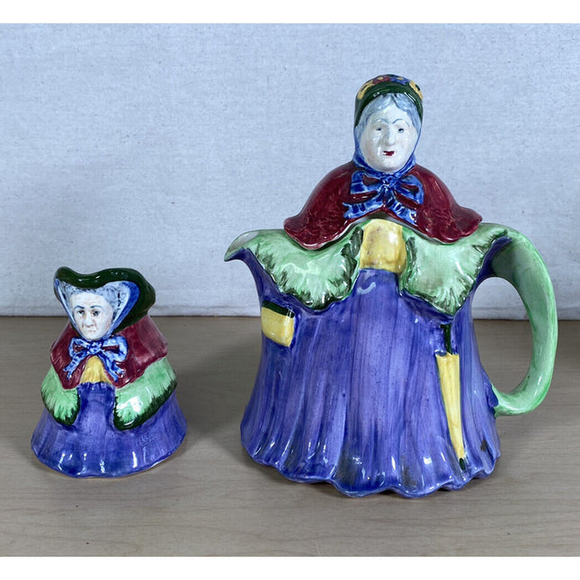 England “Little Old Lady” Pitcher & Creamer Set – 8 1/4" & 4 1/2" Tall