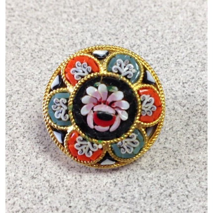 Vintage Italian Micro Mosaic Floral Round Pin / Brooch