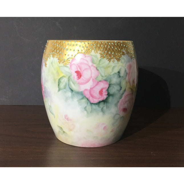 T&V Limoges France Hand Painted Porcelain Bowl Vase – Floral w/ Gold Trim
