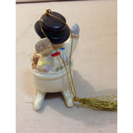 Lenox 1999 Annual Christmas Ornament Fine China w/ 24K Gold Snowman in a Sled