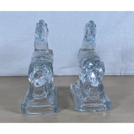1940’s Vintage Pair LE Smith Clear Glass Rearing Horse Bookends