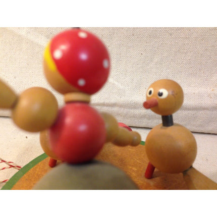 Vintage Austrian Wooden Girl with Farm Animals Pull Toy