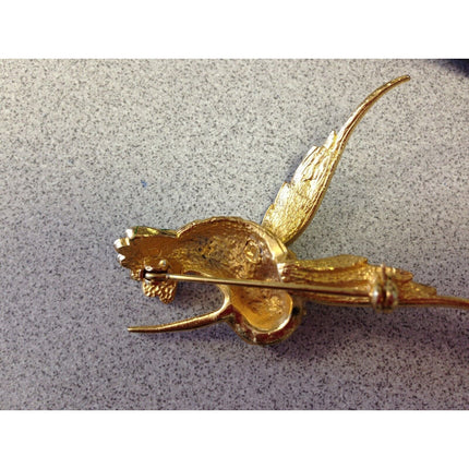 Vintage Sphynx Signed Rhinestone & Enamel Hummingbird Pin Brooch