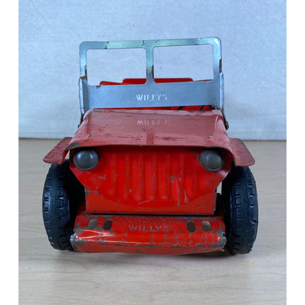1950s Vintage Pressed Steel Red Toy Marx Lumar Willys Jeep